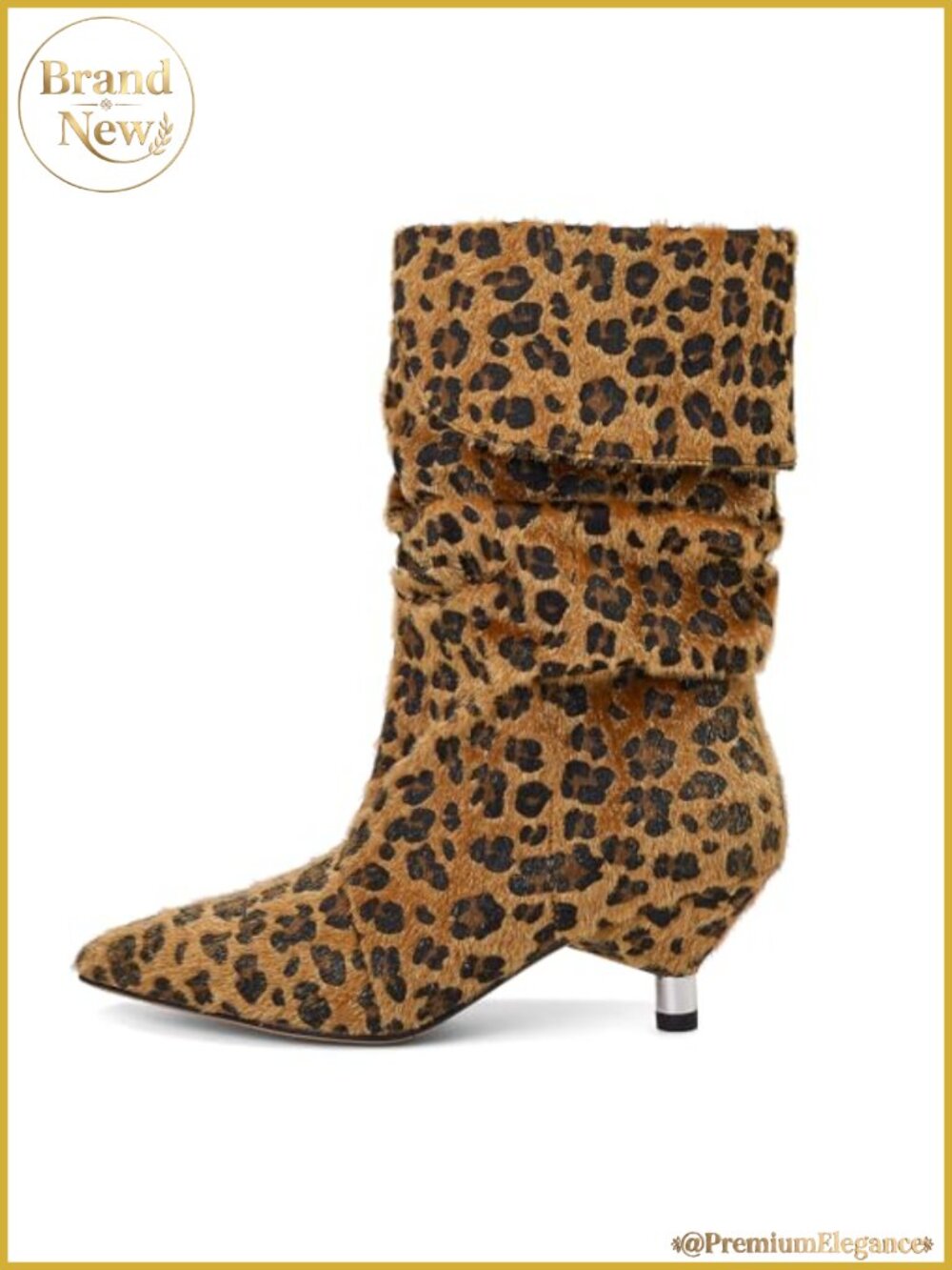 Women's Slouchy Mid Calf Boots Kitten Heel Pointed Toe Pull On Fall Booties